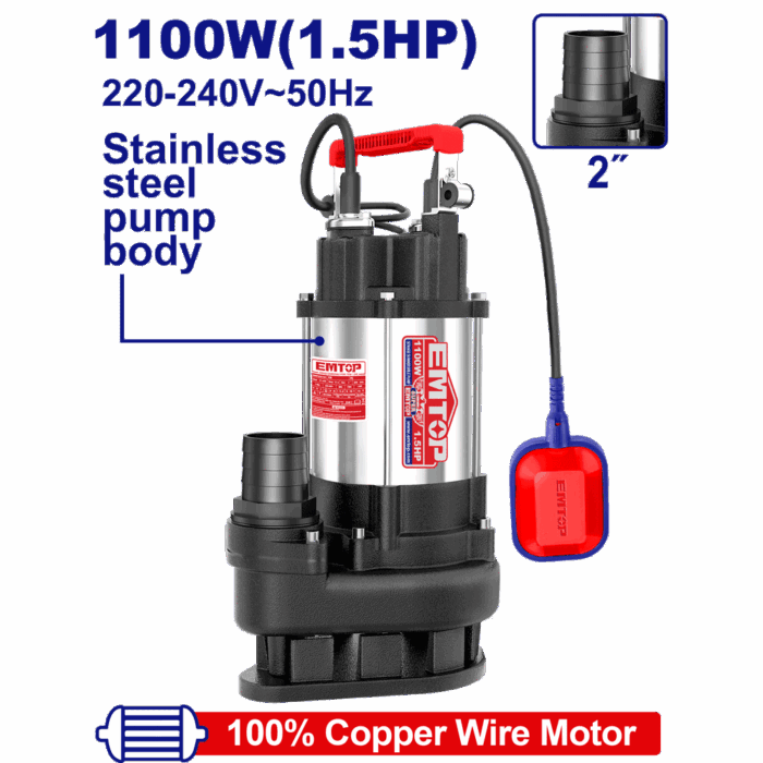 POMPE SUBMERSIBLE 2"1,5CV H15M 366L/MIN