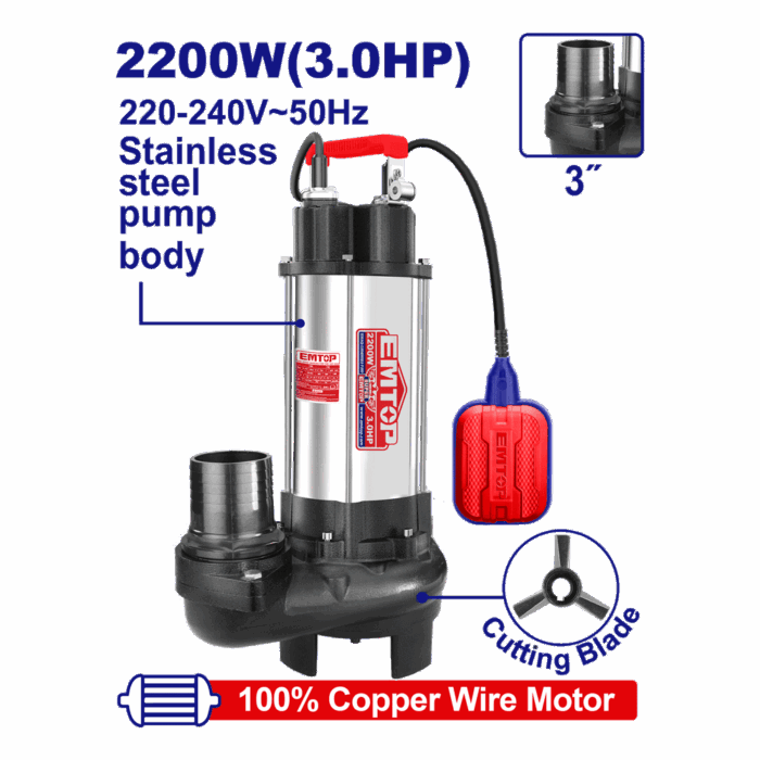 POMPE SUBMERSIBLE 3"3CV H13M 633L/MIN