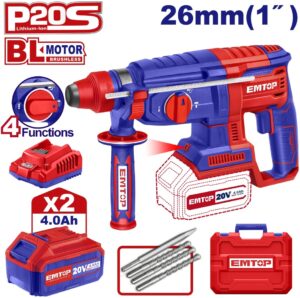 PERFO SDS+20V 2B 4AH 26 BRUSH+AC EMTOP ELRH202682