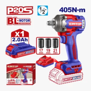 CLÉ À CHOC 20V BRUSH 1/2"405NM 1B2 EMTOP ECIWL20455