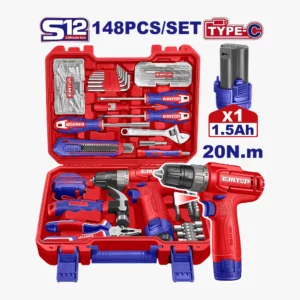 VALISE D'OUTILS+VISSEUCE 12V 148P EMTOP EEDK14801