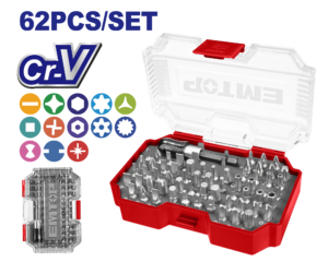 JEU DE 62 EMBOUTS DE TOURNEVIS PH2 EMTOP EMSV3K05