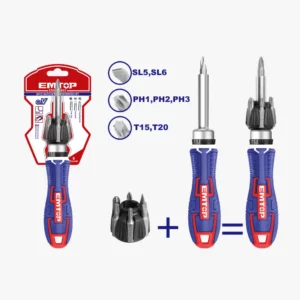 JEU DE 8 TOURNEVIS À CLIQUET EMTOP ESDRH0802