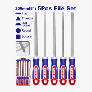 ENSEMBLE DE 5 LIMES EN ACIER 200MM EMTOP ESFSS0501